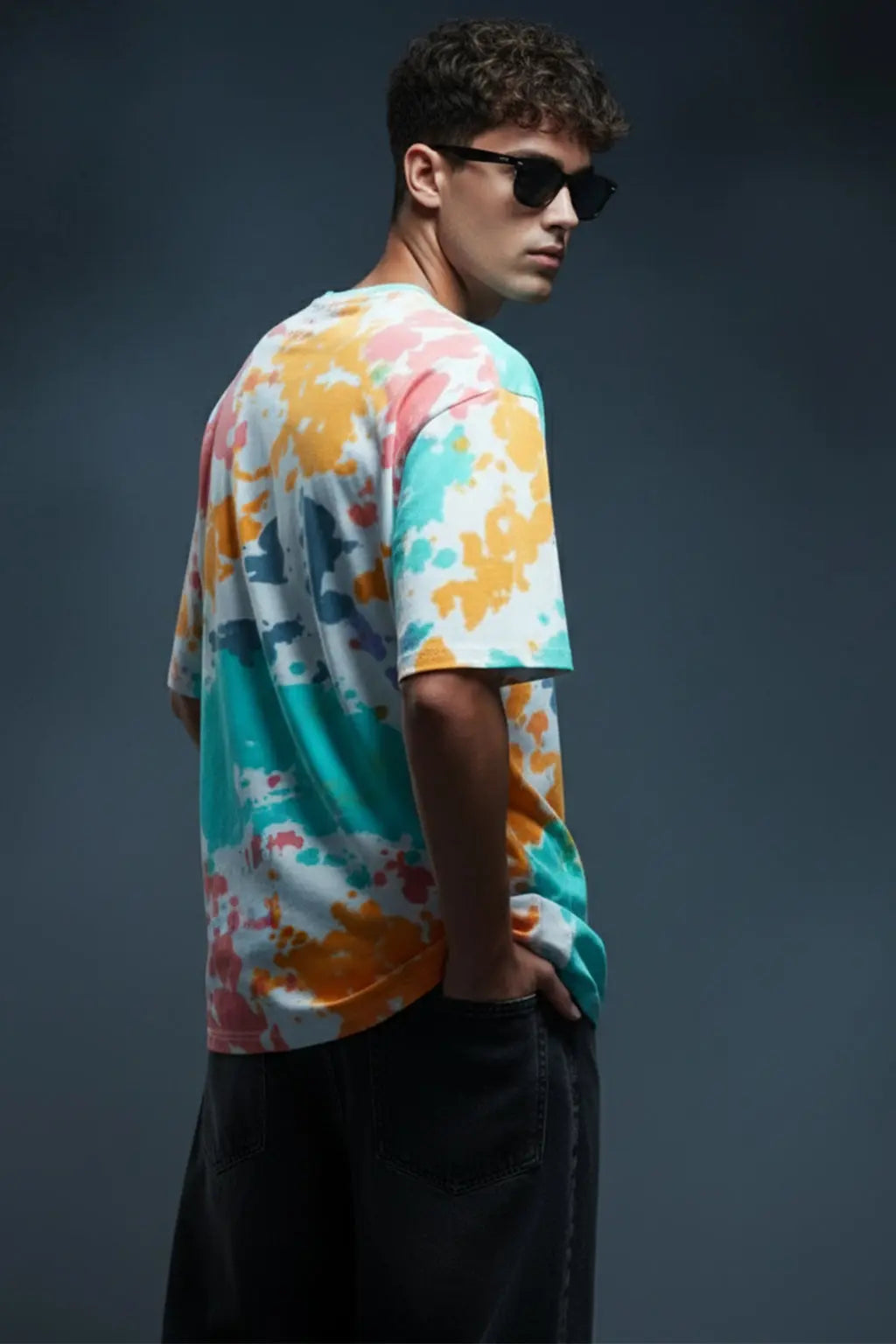 Mickey Loves Music White Oversized Tie-Die Printed T-shirt MY CLOTHING LINE